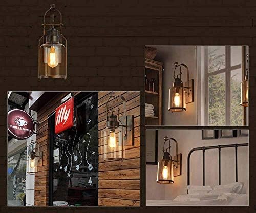 Wall Light Vintage Wall Lights Retro Industrial Wall Lamp Glass Shade Wrought Iron Wall Sconce E27 for Loft Restaurant Bar Living Room Courtyard Decorate Wall Lighting Fixture, Black