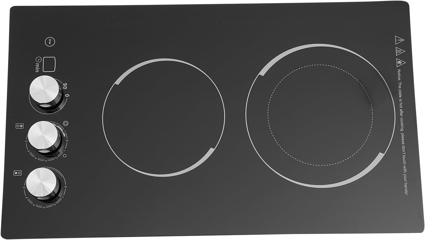 Induction Cooker, Built-In Electric Cooktop 2 Burners Electric Stove Top, 1700W Microcrystalline Panel Cooktop, 5 Power Levels, Knob Control, LED Screen, Child Safety Lock,110V