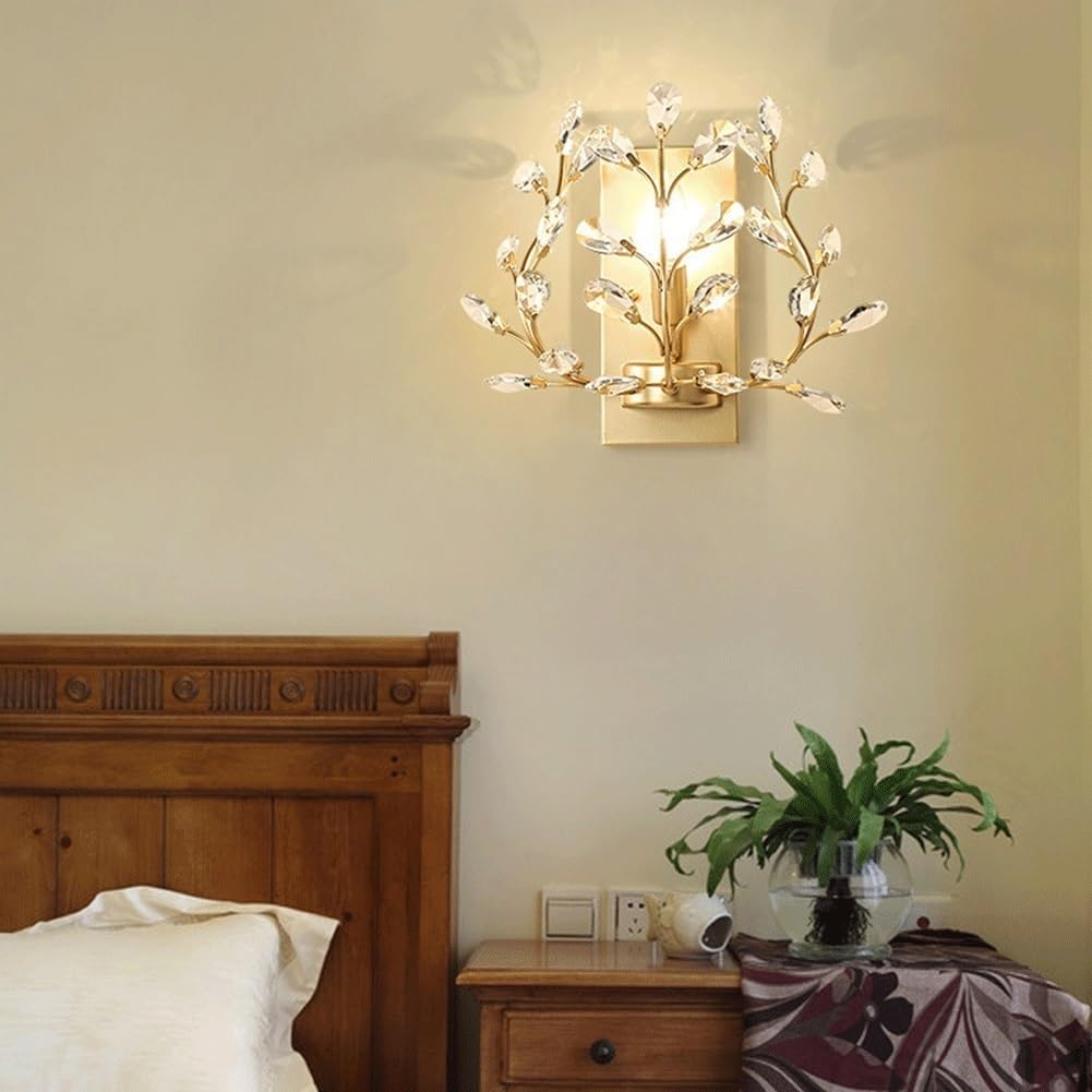 KISAD Creative Retro Crystal Wall Sconces Wrought Iron Crystal Branches Wall Light Wall Mounted Lighting Fixture for Dining Room Bathroom Bedroom Living Room Entryway (Color : Gold)
