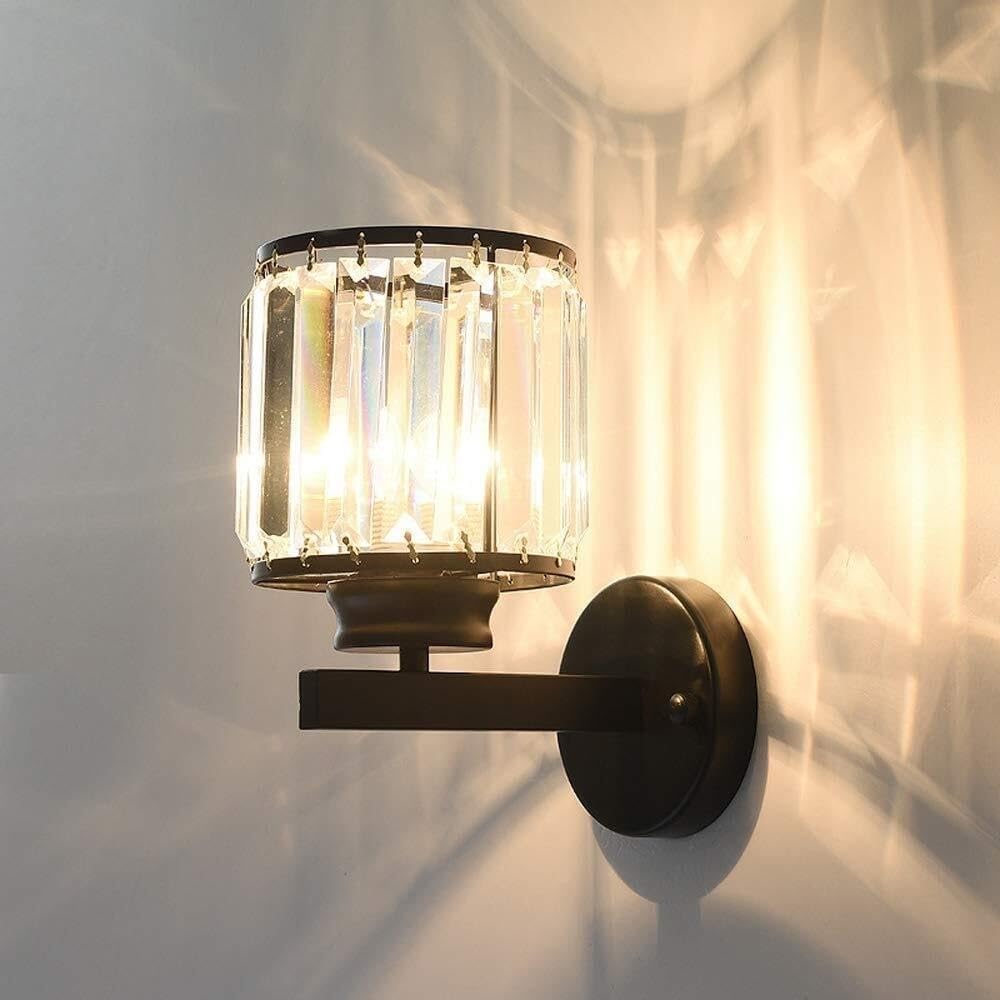 Modern Crystal Wall Sconces Fixture - Nordic Wrought Iron Single Wall Lamp, Matte Black Finish with