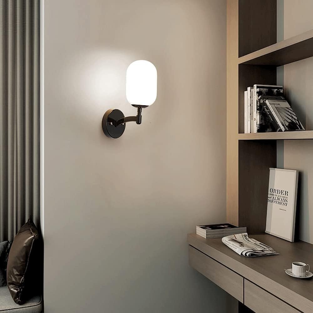 Creative Wrought Iron Wall Sconce Black Minimalist Wall Lamp with Glass Lampshade Edison E14 Indoor Lighting Fixtures for Loft Coffee Bar Living Room Dining Room