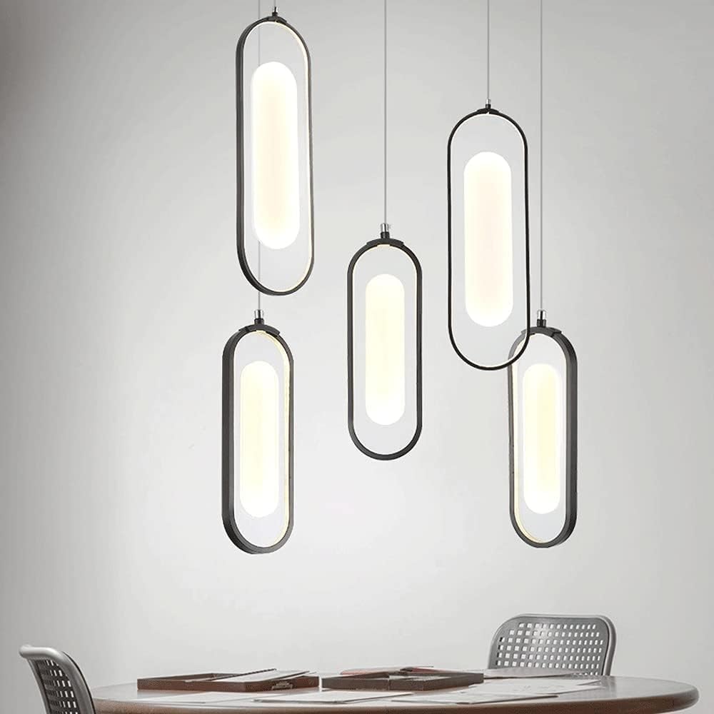 OJRGG Creative Oval Pendant Light with Acrylic Lampshade Modern LED Chandelier Black Wrought Iron Ceiling Light Fixture Hanging Light for Kitchen Island Dining Room Bedroom Hallway Living Room