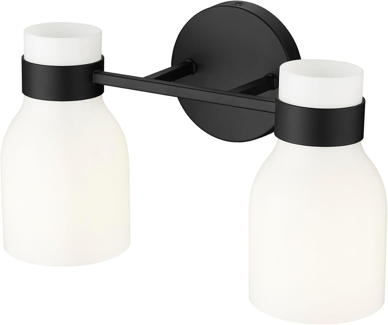 ML Lighting | Corella Collection | 23002-MB | Indoor 2 Light Vanity in Matte Black with Opal Shiny Glass Shade | Elegant and Versatile Design for Any Bathroom