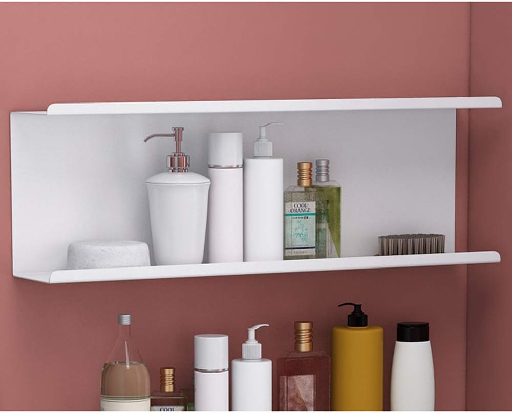 Black/White/Gold Wrought Iron Shelf Household Bathroom Wall Moisture-Proof Shelf, Towel Storage Rack, Article Storage Cabinet (White 60×15cm)