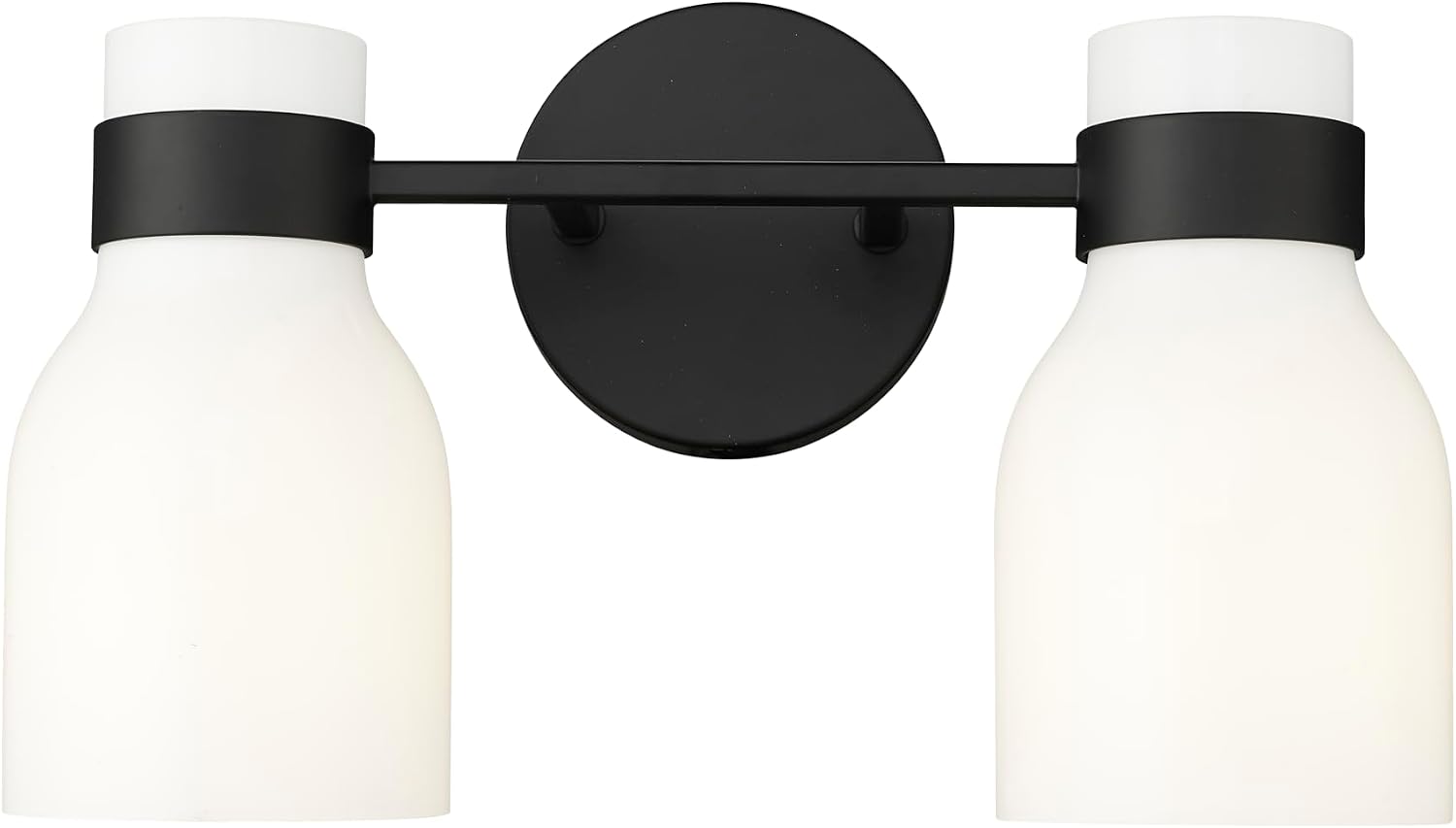ML Lighting | Corella Collection | 23002-MB | Indoor 2 Light Vanity in Matte Black with Opal Shiny Glass Shade | Elegant and Versatile Design for Any Bathroom