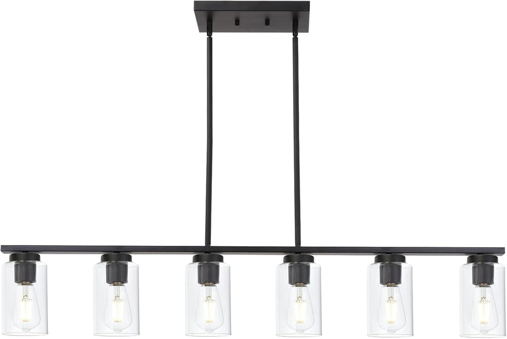 TODOLUZ Black 6-Lights Kitchen Island Light with Clear Glass Shades, Farmhouse Hanging Pendant Light Fixture for Farmhouse Dining Room Living Room