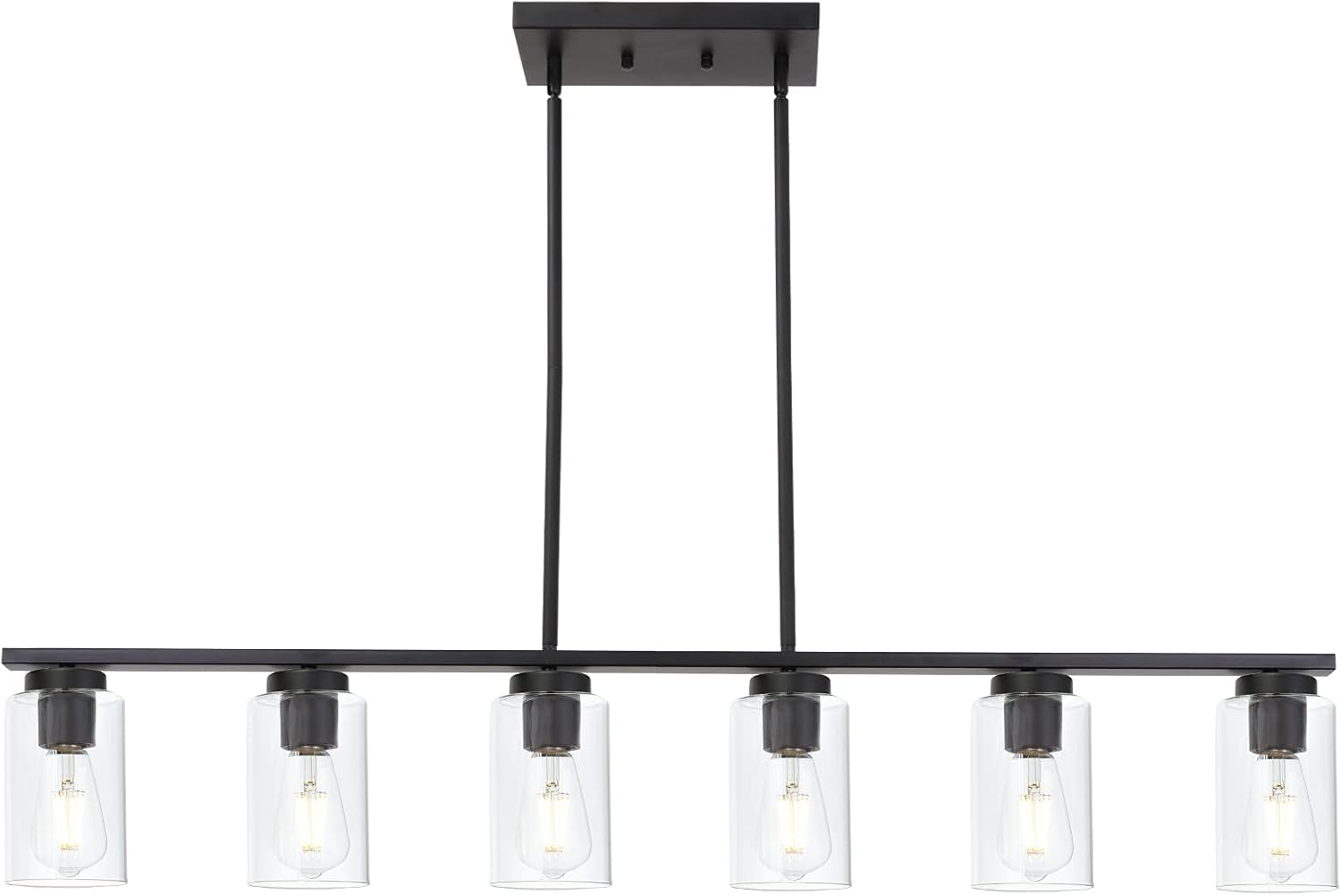 TODOLUZ Black 6-Lights Kitchen Island Light with Clear Glass Shades, Farmhouse Hanging Pendant Light Fixture for Farmhouse Dining Room Living Room