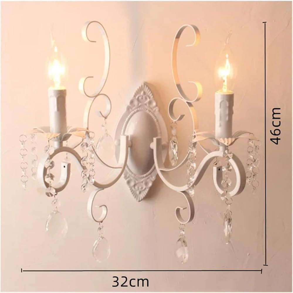 European Classic Vintage Wall lamp Black Wrought Iron Body Crystal Deco Candle Light Fixture for Living Room Bedroom Stairs(Clear 1light)(Clear,2lights)