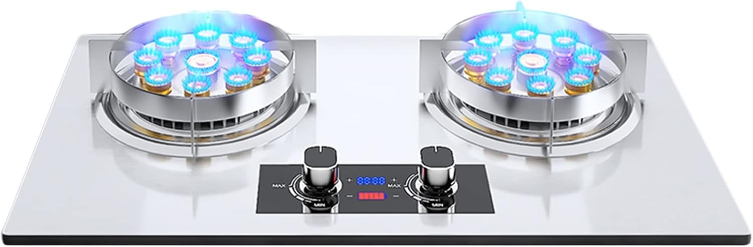Gas Stove,17760 BTU Stainless Steel Tabletop/built-in Gas Cooktop 2 Burners,Nine-chamber High Flame,Timer Off LPG/NG (Size : LPG), 18648