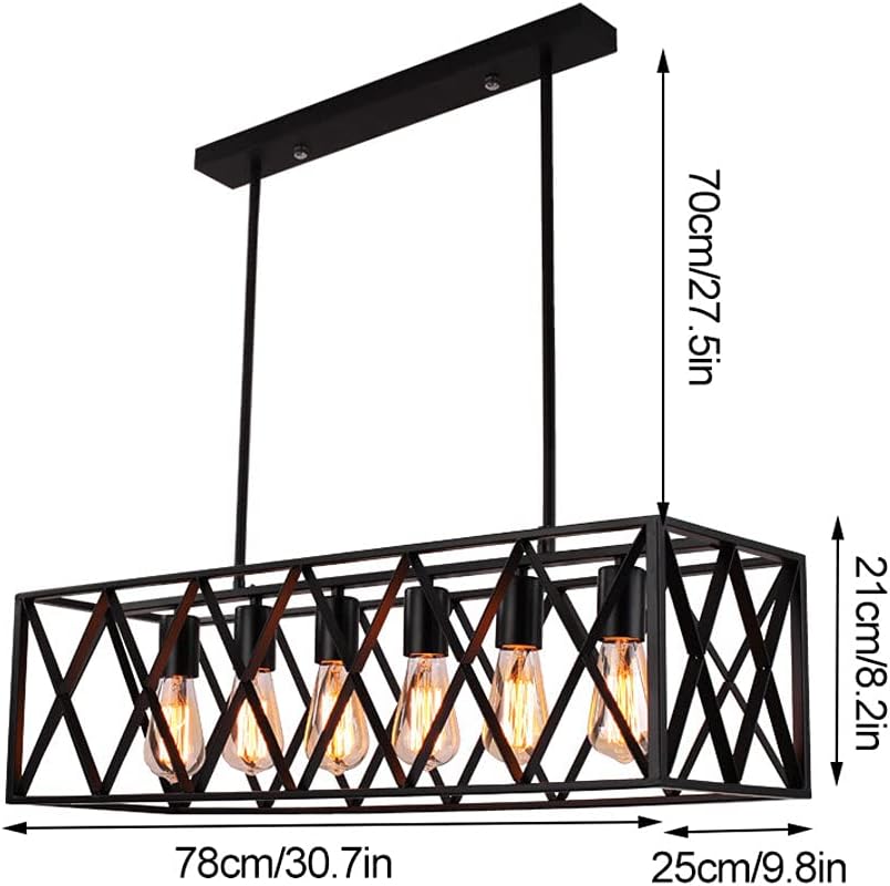 Industrial Hanging Light/Retro Hanging Lamp/Adjustable Hanging Light Fixtures/E27/Wrought Iron/Ceiling Chandelier/Island Lightt/Dining Room/Cafe/Bar/Hotel/Internet Cafe/Loft(Black, 6-Light)