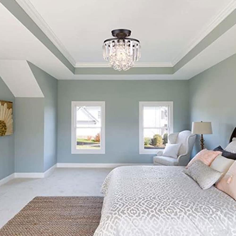 Chandelier, Black Wrought Iron Crystal Ceiling Lamp Bedroom Living Room Dining Room Ceiling Light Home Aisle Corridor Lighting Fixtures Entrance Hall Lights