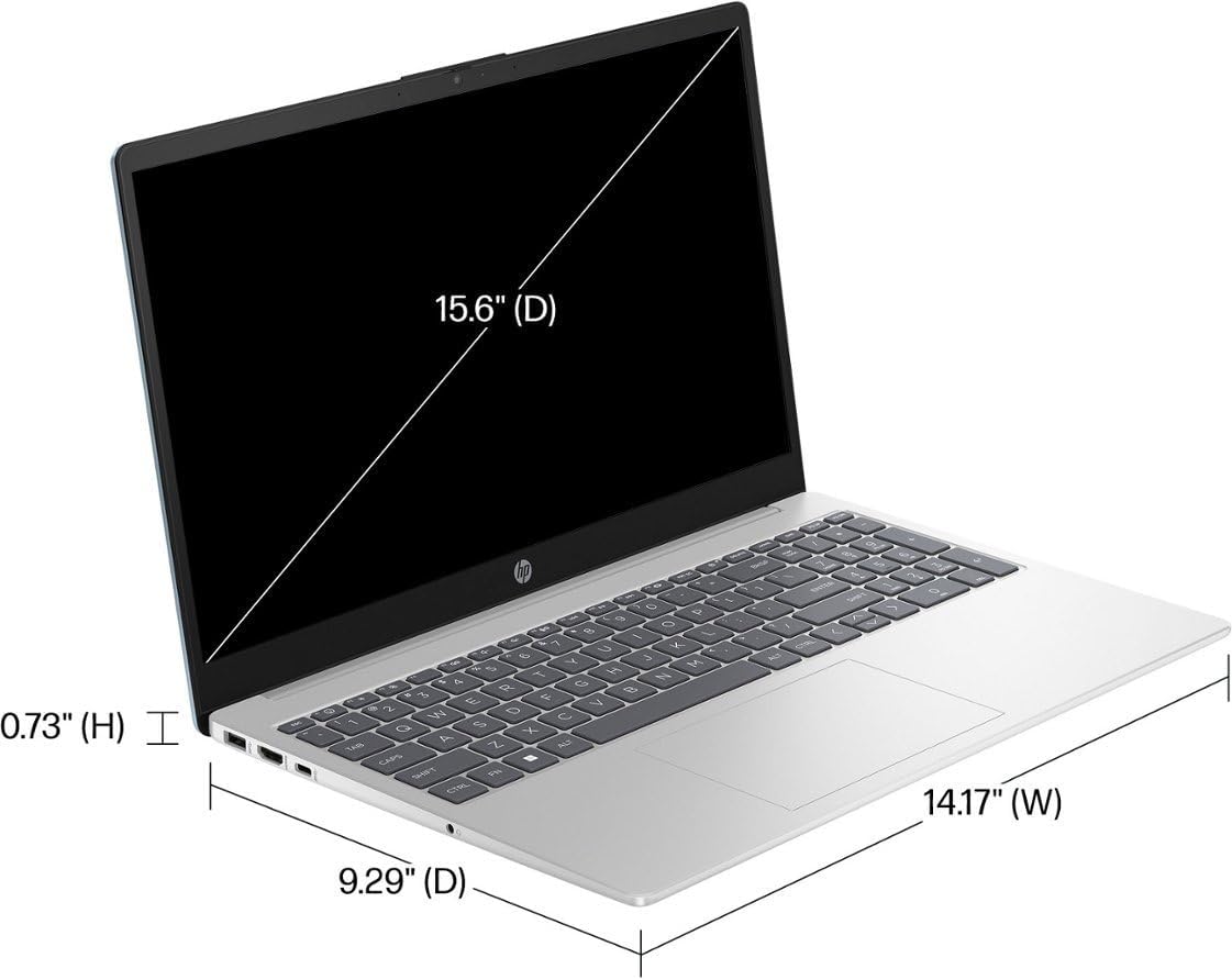 HP 15-FC000 Personal Laptop, 2025, 15.6' 1366x768, Touch, AMD-4 Core AMD Ryzen 5 7520U, 16GB LPDDR5 5500MHz, 256GB SSD, Win10 Home, Wi-Fi 6, Bluetooth 5.3, 720p HD Camera, Natural Silver