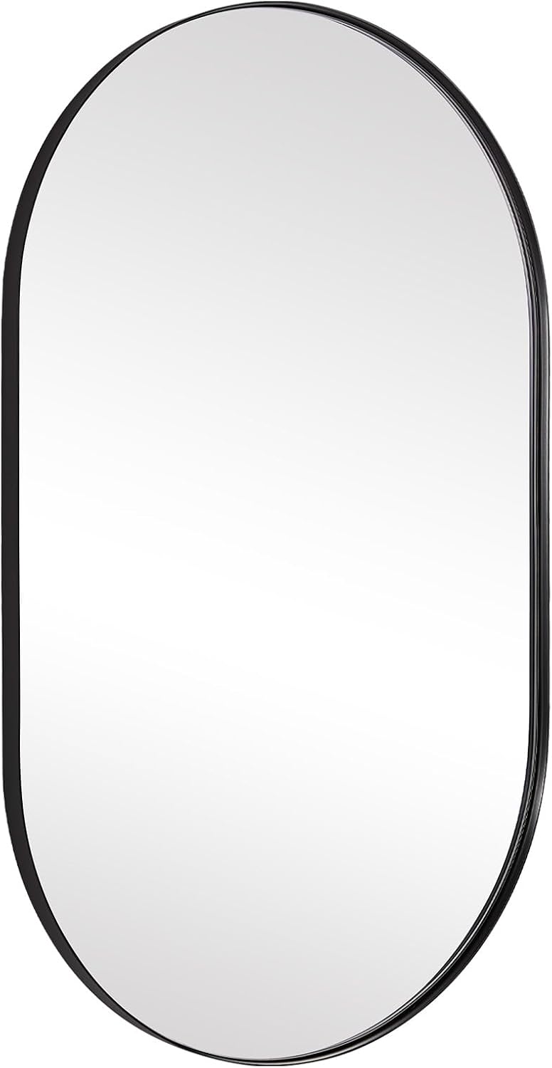 ANDY STAR Black Oval Mirror, 20x33'' Oval Mirrors for Bathroom, Pill Shaped Mirror, Black Mirror Vanity, Modern Black Mirror for Bathroom Stainless Steel Metal Framed Wall-Mounted Mirrors