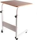 C Shaped End Table Adjustable Overbed Bedside Table with Wheels Rolling Laptop Tray Desk Cart Portable Mobile Sit Stand Desk Tilting Hospital Bed Table (Walnut Color)
