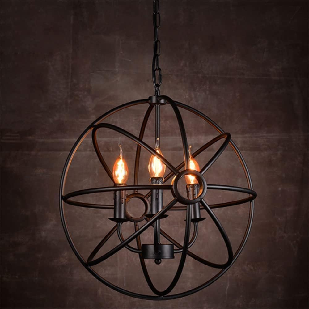 Black Chandelier Bar Kitchen Dining Room Round Ball Pendant Light V-intage Industrial Lustre Rustic Wrought Iron E27 Ceiling Hanging Fixtures Lighting,Chandelier