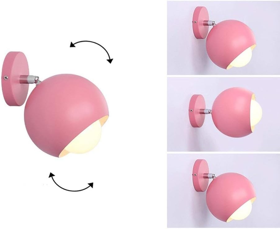Wall lamp, Clothing Store Coffee Shop 180 Degree Adjustment Wrought Iron Wall Light Fixtures Bedroom Study Girl Room Wall Sconces E27 Screw Aisle Corridor Decorative Lighting Wall Lamp(Pink)