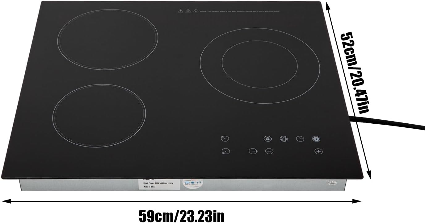 Countertop Electric Cooktop 3 Burner, Ceramic Stove, 110v Electric Stove Top Built-In Touch Control for Kitchens, Snack Bars, Hotels,Restaurants (3 Burner)