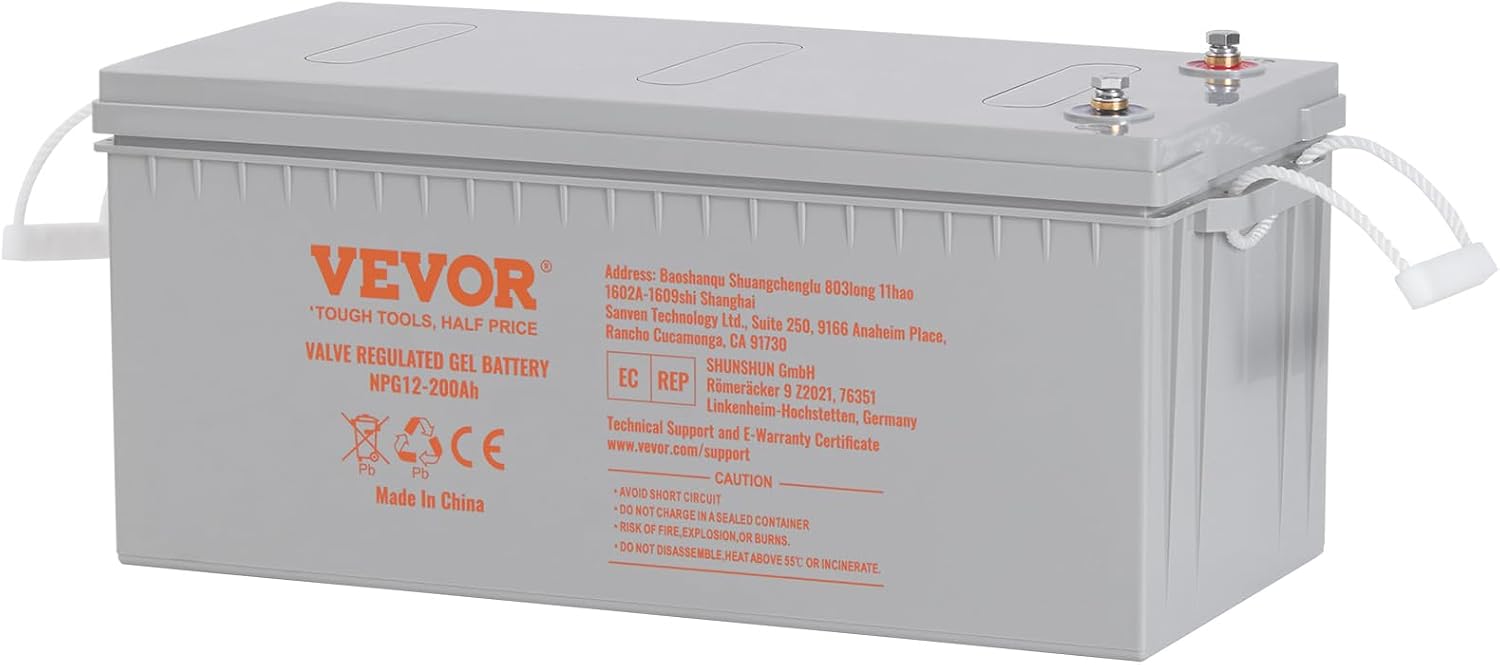 VEVOR Deep Cycle Battery, 12V 200 AH Rechargeable AGM Marine Battery, Designed for RV Solar Off-Grid Use, UPS Backup, Deep Cycle Marine Battery with a Self-Discharge Rate, 1400A Current