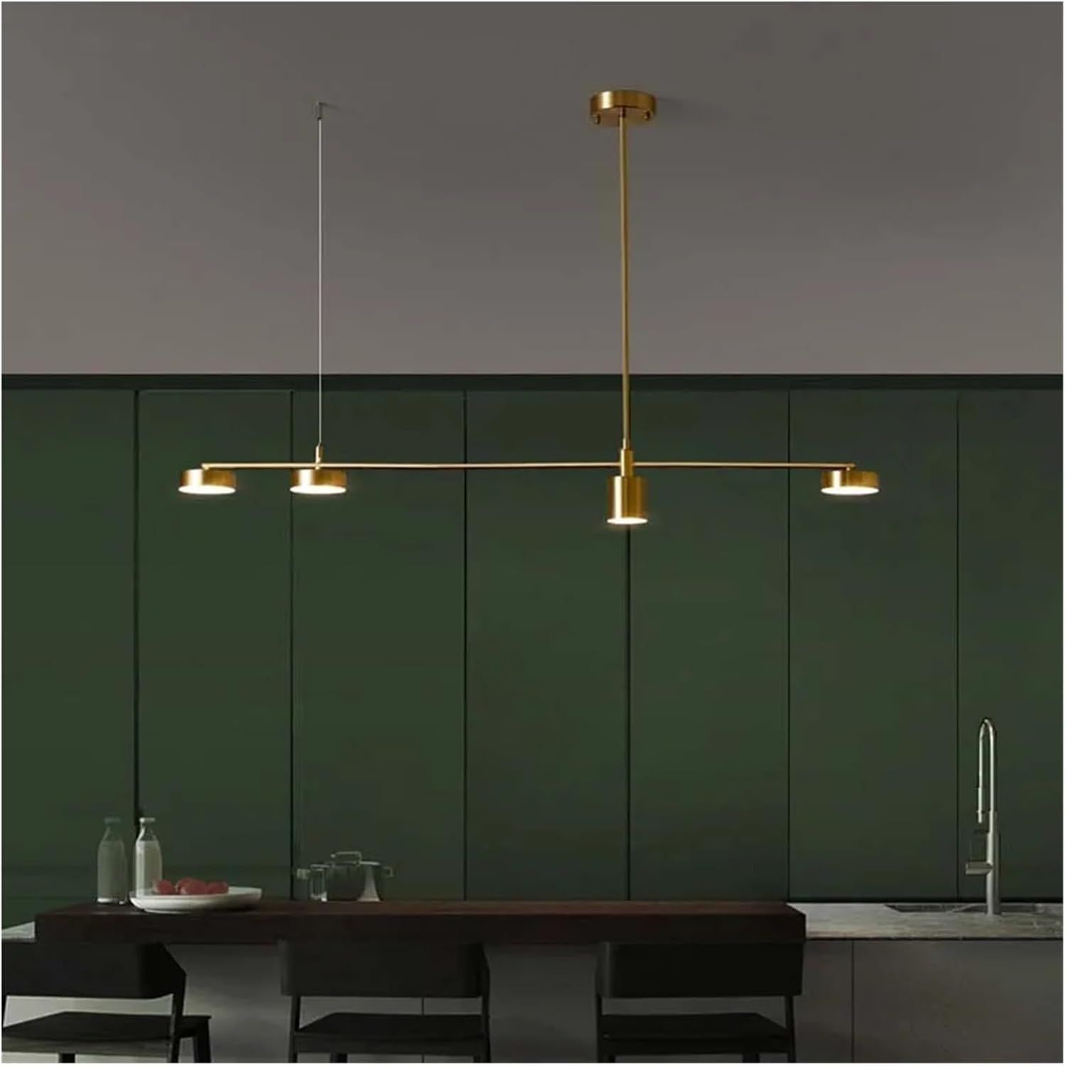 Wrought Iron led Chandelier Modern Black Gold Long Strip 4 Lights Dining Room Kitchen bar - Hanging Light fixtures, Single Chandelier