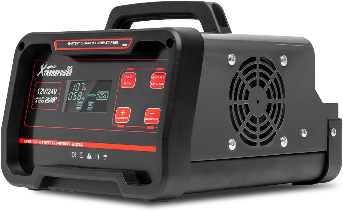 XtremepowerUS 75A Battery Charger 12V/24V Car Motorcycles Battery Charger Booster Mode, 7 Stage Charging, Battery Maintainer Trickle Charger