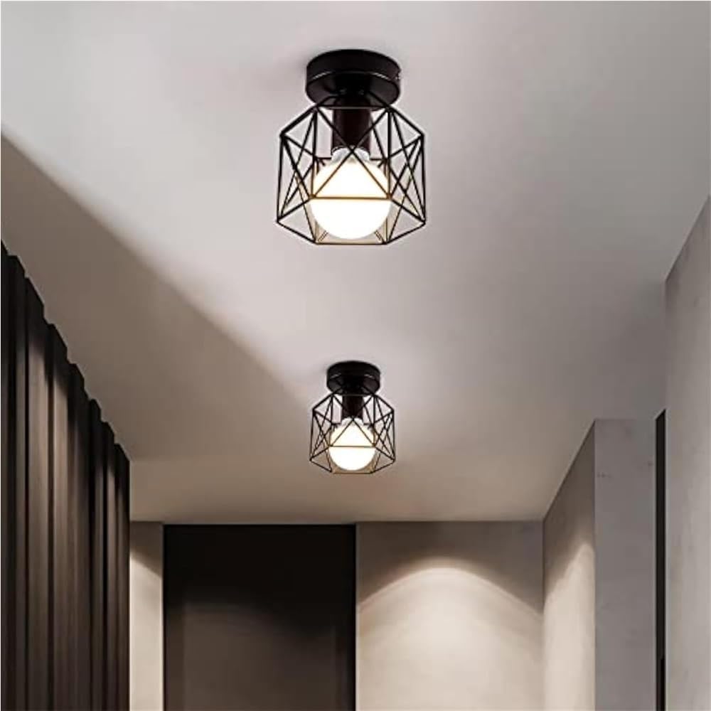 Modern Black Wrought Iron E27 Ceiling Light Fixture Indoor Ceiling Lamp for Kitchen Living Room Bedroom Study Balcony Restaurant Cafe
