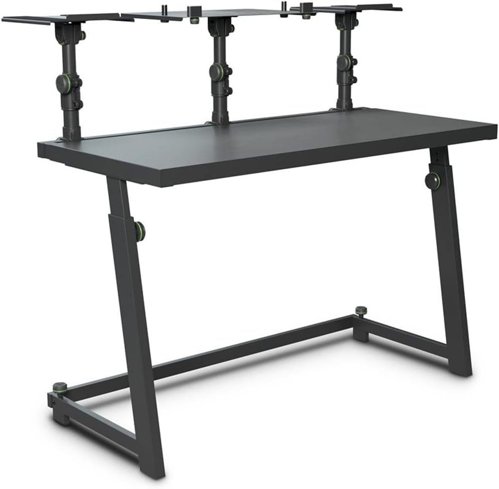 Gravity DJ Desk FDJT 01 DJ Workstation Desk with Speaker Mounts and Laptop Tray for DJs and Live Performance, black