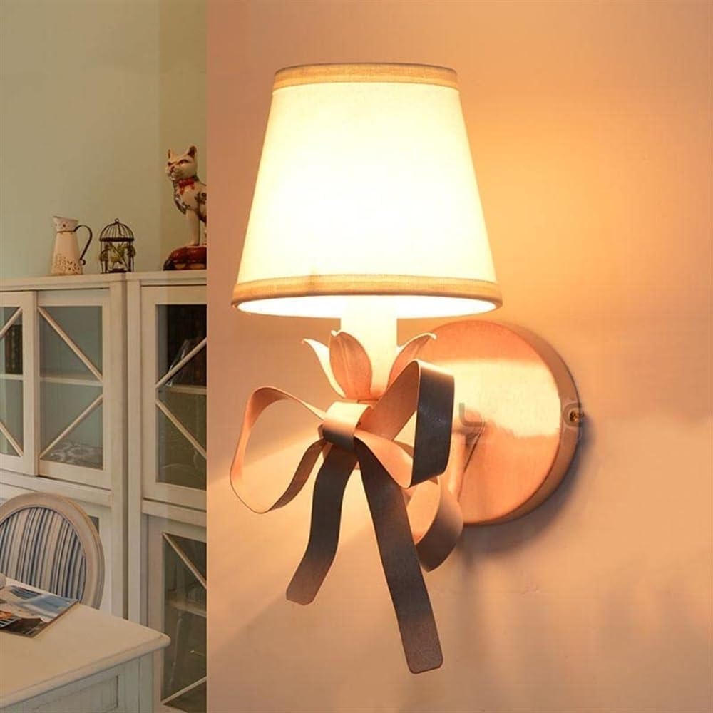 Wall Lighting Fixtures - Bow Ties Wall Sconces Wrought Iron Fabric Lampshade Wall Lamp Wall Mounted Lighting Fixture Compatible with Bedroom Living Room Aisle 's Room Bathroom Vanity Mirror Light