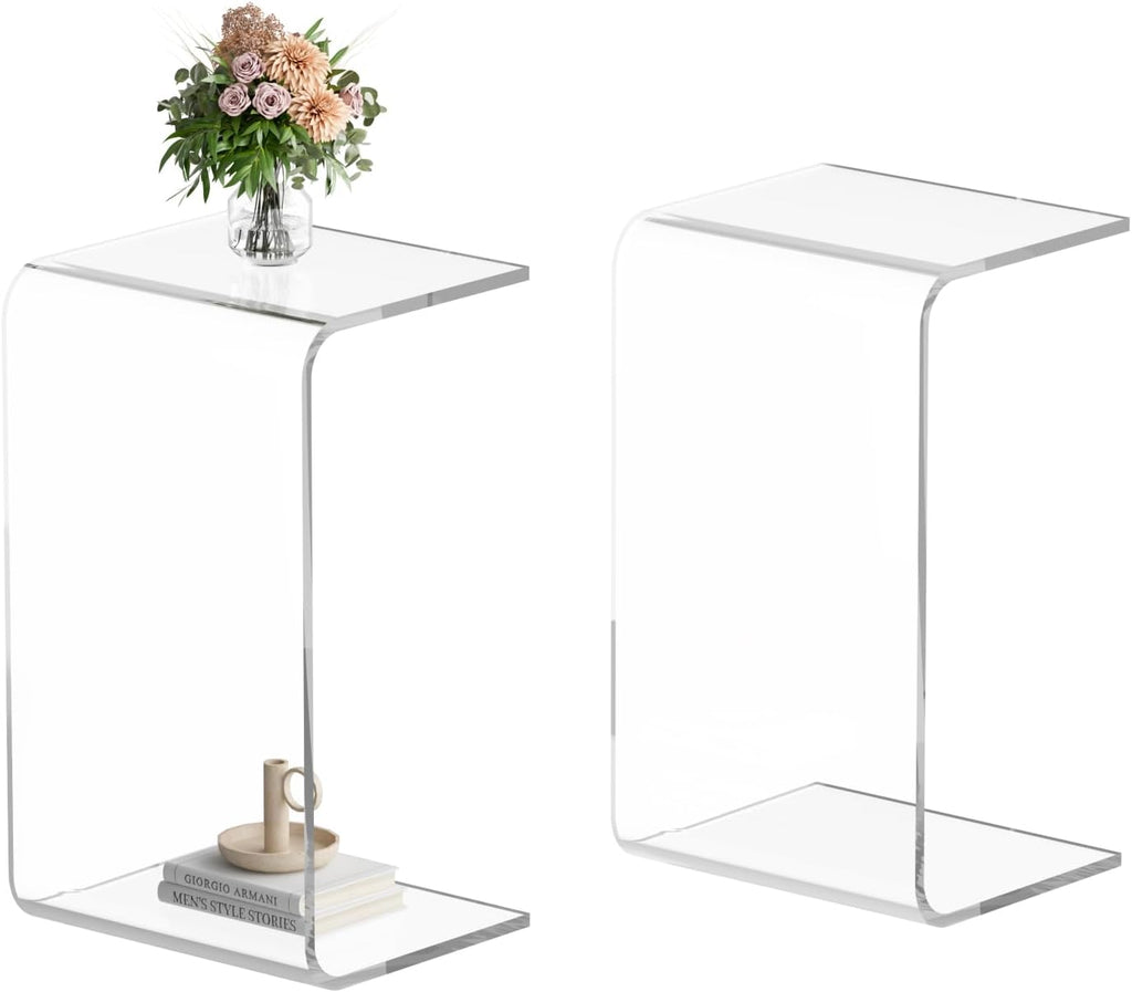 Acrylic Side Table, Small Clear Safe Clear End Table for Living Room, Bedroom, Easy to Clean Anti-Scratch Home Decor Supplies 24' L x 14' W x 12' H x 0.6' Thick (2PCS)