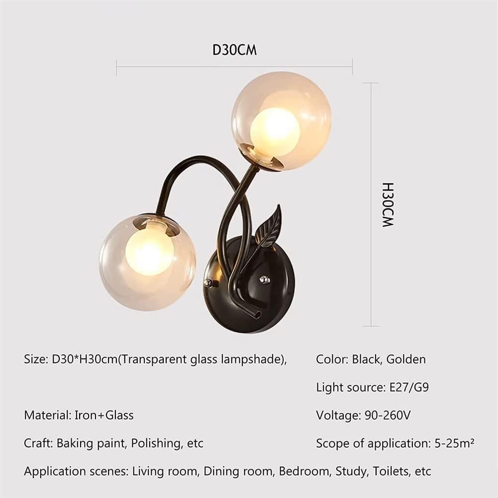 Indoor Bedside Lamp Wall Wash Light - Double Head Wrought Iron Body with Glass Lampshade Apply to Bedroom Bathroom,Chandelier