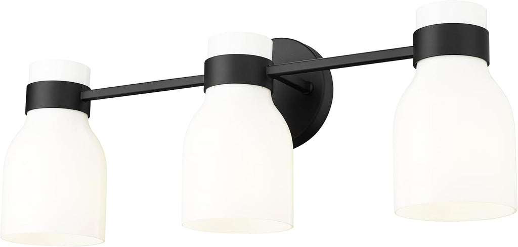 ML Lighting | Corella Collection | 23003-MB | Indoor 3 Light Vanity in Matte Black with Opal Shiny Glass Shade | Elegant and Versatile Design for Any Bathroom