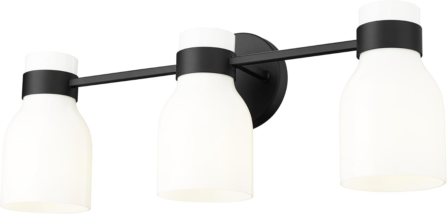 ML Lighting | Corella Collection | 23003-MB | Indoor 3 Light Vanity in Matte Black with Opal Shiny Glass Shade | Elegant and Versatile Design for Any Bathroom
