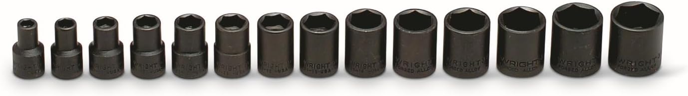 Wright Tool 359 3/8 Inch Drive 14 Piece 6 Point Standard Metric Impact Socket Set 6mm to 19mm Wright Drive 2.0 Oiled Black Oxide Forged Steel Made in USA