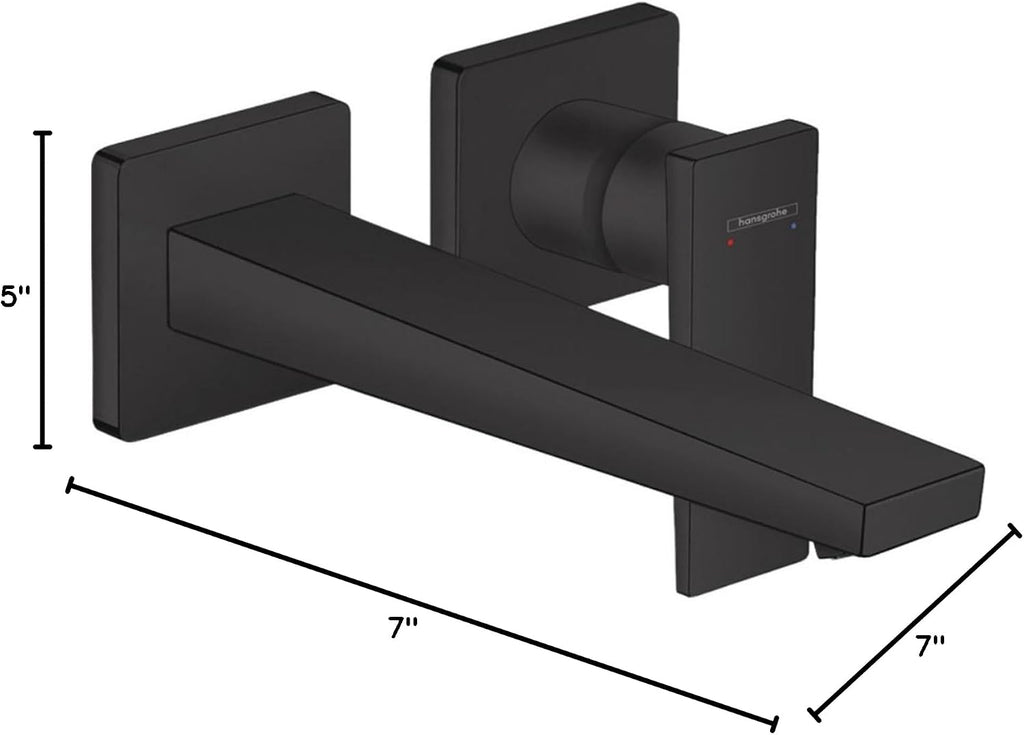 hansgrohe Metropol Modern 1-Handle 2-Hole 5-inch Tall Wall Mounted Bathroom Faucet in Matte Black, 32526671