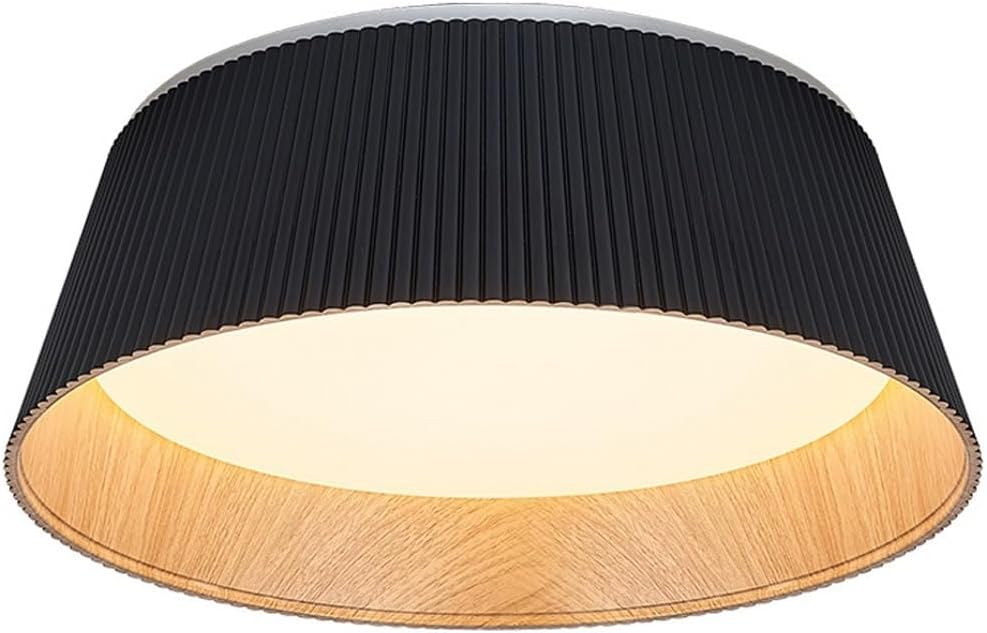 Ceiling Light Fixture, Circular Wrought Iron Wood Grain 18.1' Flush Mount Light Fixture with Acrylic Shade, Ceiling Lamp for Living Room, Hallway, Bathroom, Bedroom, Dimmable(Black)