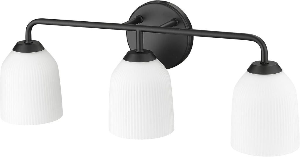 ML Lighting | Norah Collection | 22303-MB | 3 Light Vanity in Matte Black Finish with Opal Ribbed Glass Shade | Versatile Design That adds High-End Texture and Elegance to Your Bathroom
