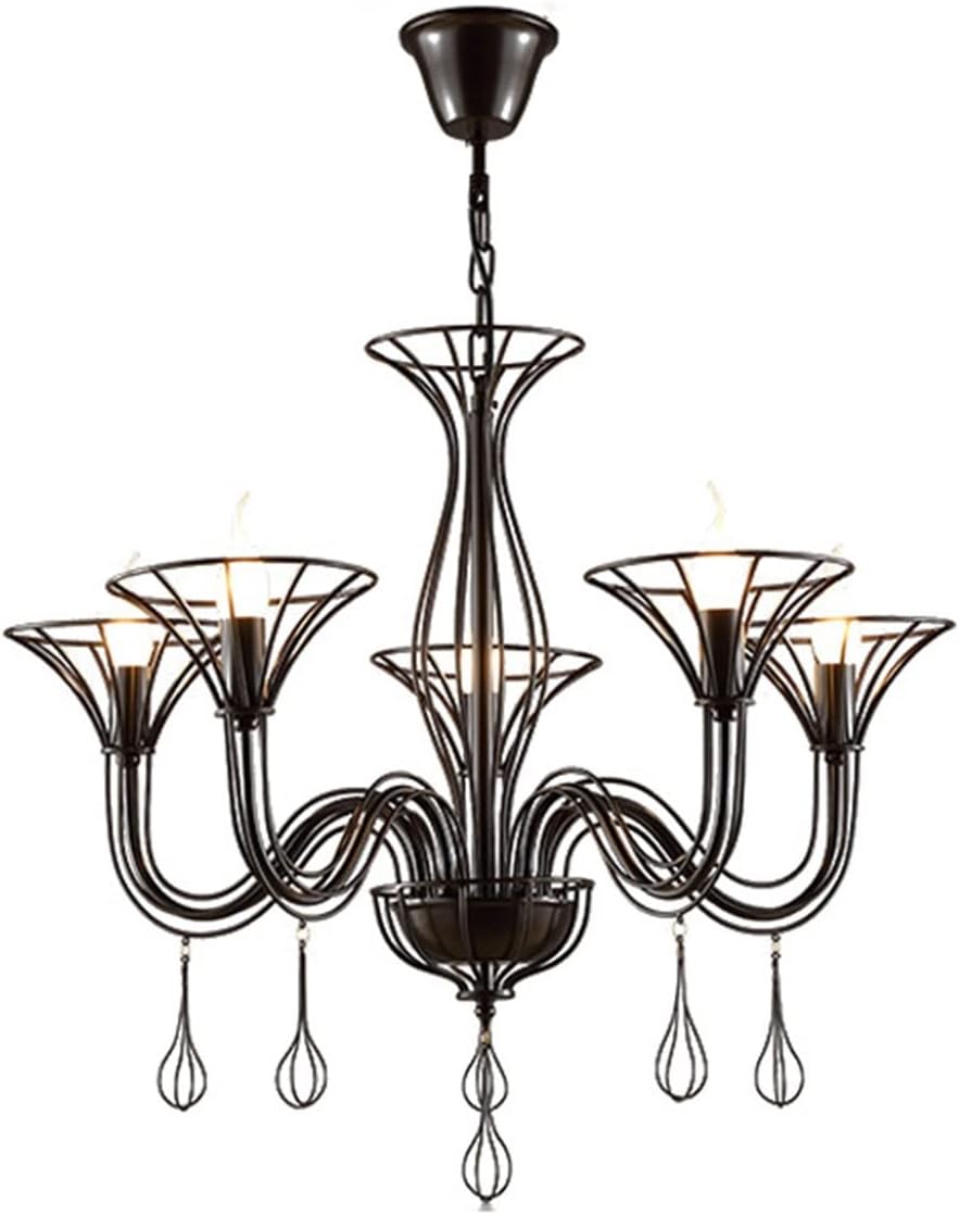 Chandelier, Crystal Chandeliers Black Country Wrought Iron Candels Chandelier Bedroom Living Room Pendant Light Home Decoration Lighting Fixtures(5 Lights,Natural Light)