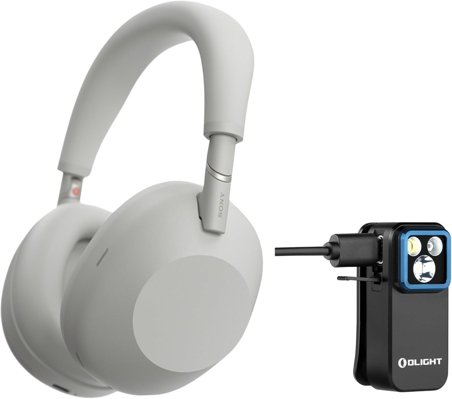 Sony WH-1000XM6 Wireless Noise-Canceling Headphones (Silver) Bundle with Rechargeable Clip-On Light (2 Items)
