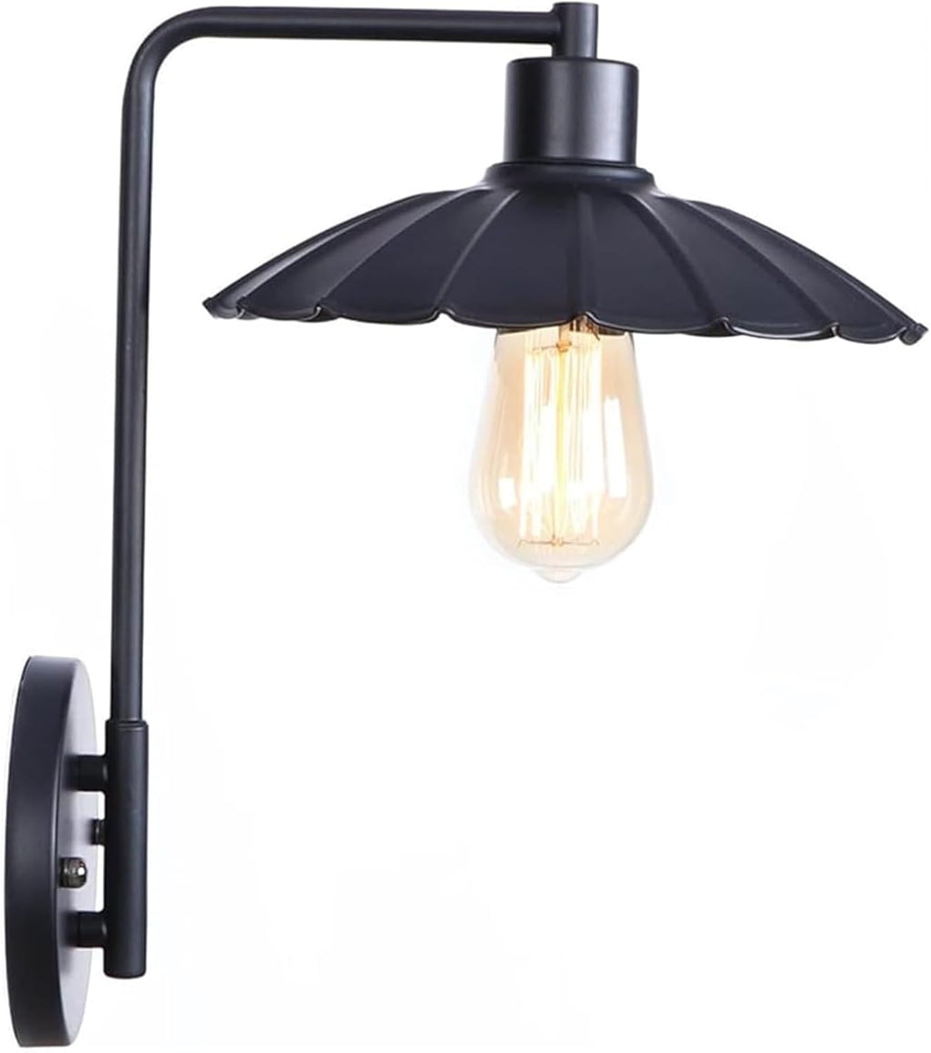 European Wall Light Retro Loft Wall Lamp V-intage Wrought Iron Lampshade Lighting Fixture Bedroom Bedside Living Room Study Cafe Dining Room Lamp Chandelier(Black)