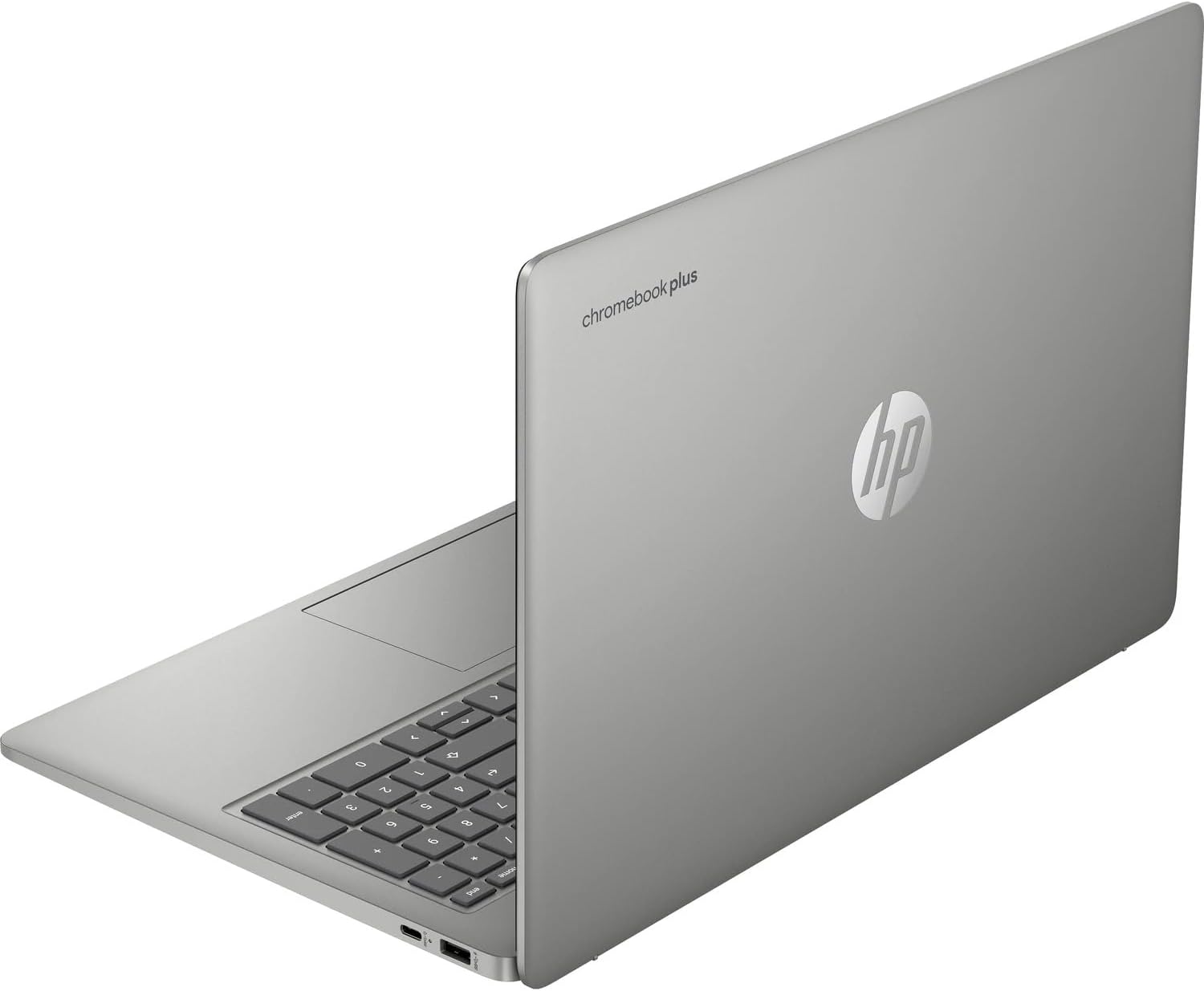 HP Chromebook Plus Laptop 15.6 Inch Intel Core i3-N305 8GB LPDDR5 RAM 128GB UFS UHD Graphics ChromeOS Wifi Bluetooth USB-C 1080p Webcam MicroSD Reader, Mineral Silver 15a-nb0033dx Computer (Renewed)