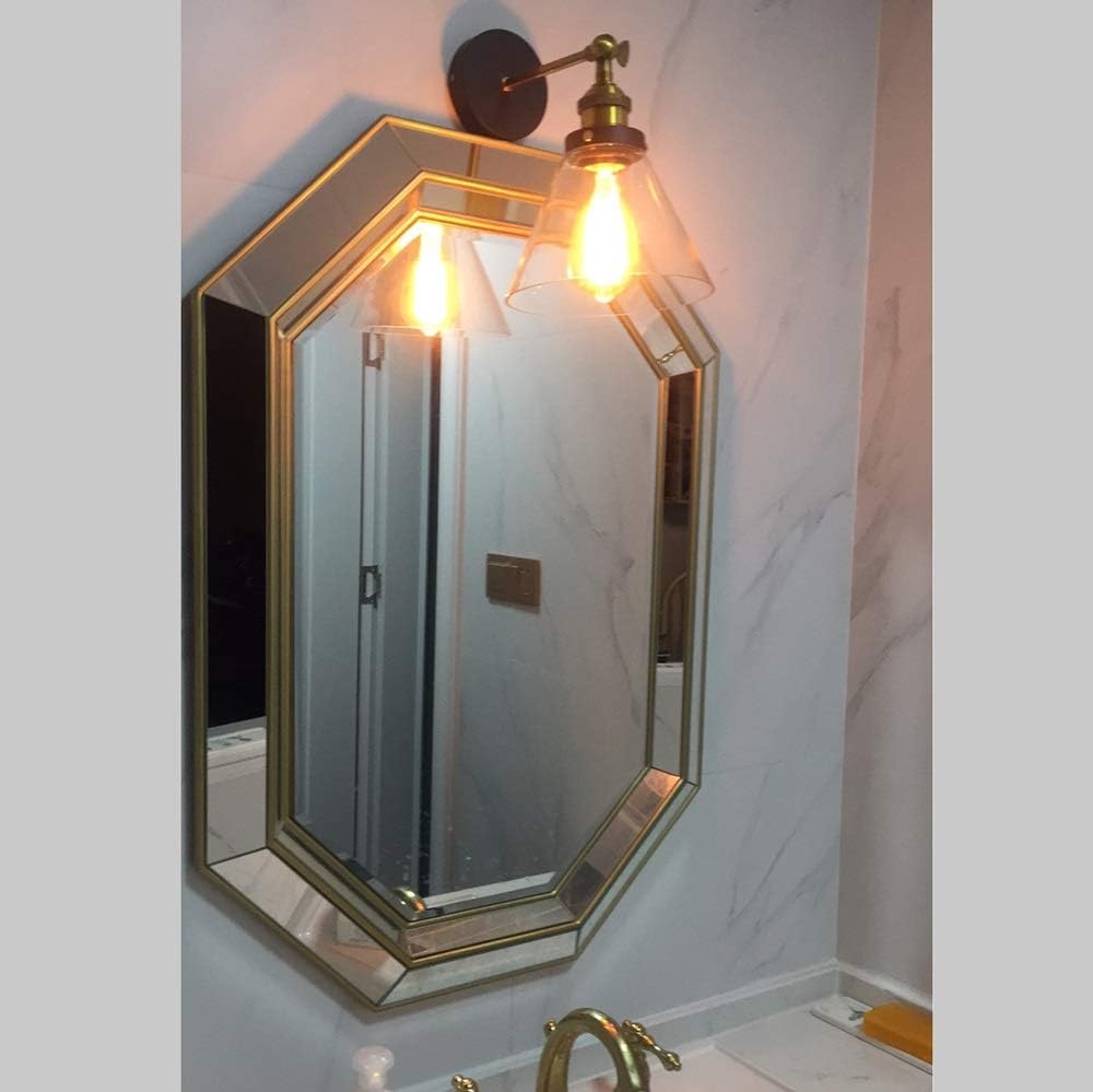 Wall Mounted Light Conical Glass Lampshade LED Wall Lamp Wrought Iron Black Nordic Modern Minimalist Creative Personality Wall Lamp Bedroom Bedside Aisle Living Room Bathroom Mirror Front Light