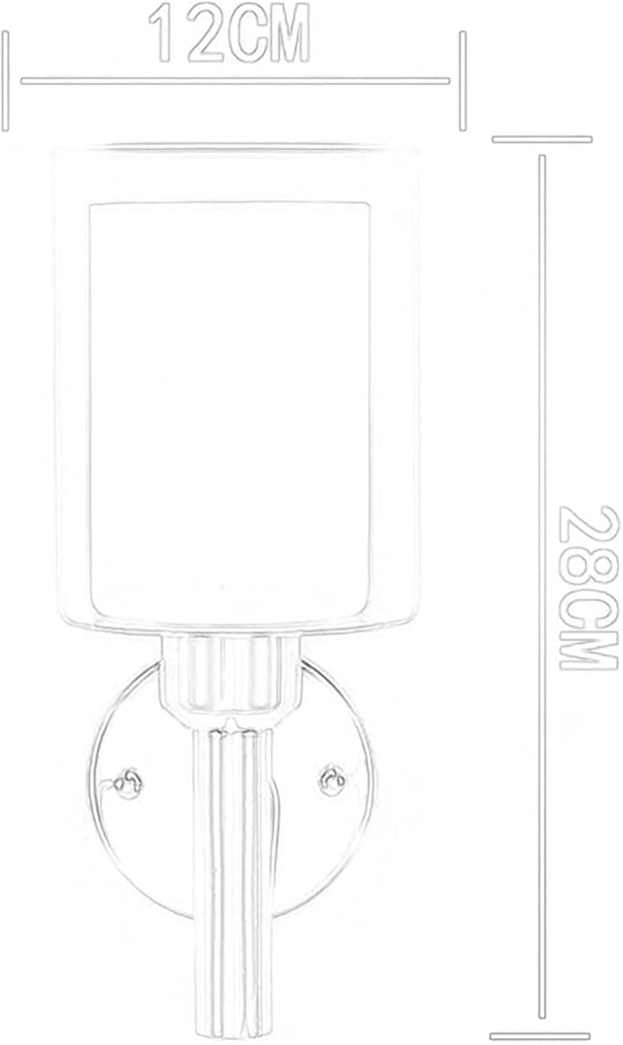 Indoor Single-Head Wall Light Simple Wrought Iron Lamp Body + Cylindrical Glass Lampshade Sconces E27 Lighting Fixture 2-Layer Lampshade Bedroom Bedside Sconce Lights(Chrome)