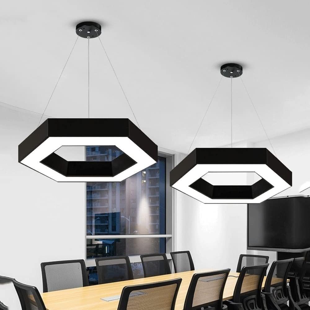 Modern Chandelier Creative Hexagon Acrylic Pendant Light Nordic Minimalist Studio LED Chandelier Modern Wrought Iron Hanging Lamp Fixtures for Clothing Store Restaurant Bars Offices Meeting Room(Black