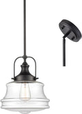 DEYNITE Industrial Farmhouse Pendant Light Clear Glass Schoolhouse Hanging Light Fixture Black, E26 Dimmable Light for Kitchen Bar Dining Bathroom Bedroom