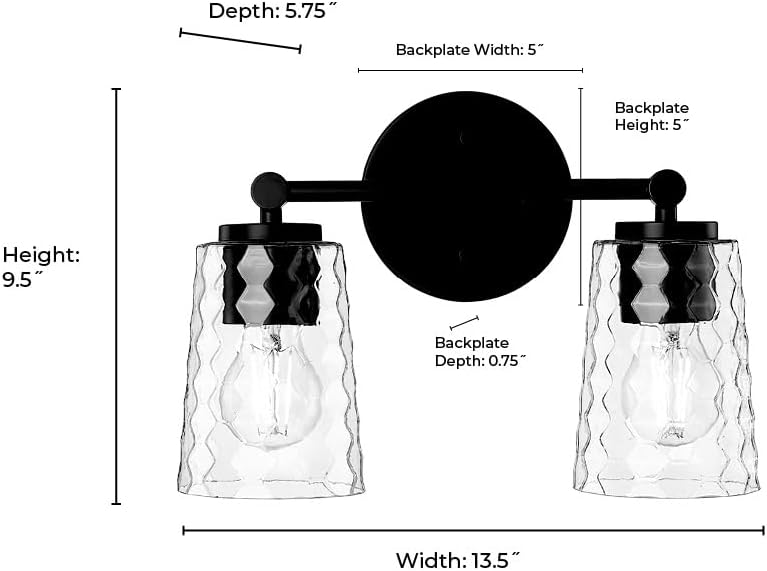 ML Lighting | Ashli Collection | 9232-MB | 2 Light Vanity in Matte Black Finish with Clear Honeycomb Glass Shade | Versatile Design That adds High-End Texture and Elegance to Your Bathroom