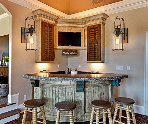 Wall Light Vintage Wall Lights Retro Industrial Wall Lamp Glass Shade Wrought Iron Wall Sconce E27 for Loft Restaurant Bar Living Room Courtyard Decorate Wall Lighting Fixture, Metallic