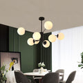 E27 Pendant Light Modern Pendant Lamp Creative Decoration Living Room Chandelier Wrought Iron Hanging Lamp Glass Ball Ceiling Lamp, Black, 8 Heads