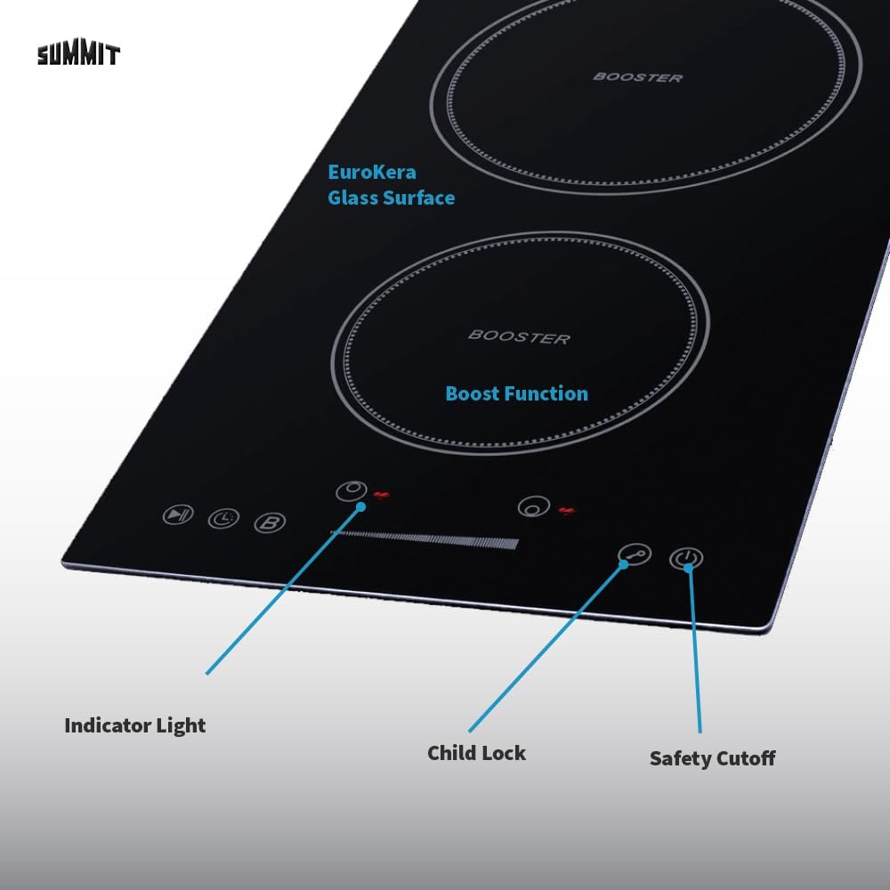 Summit 12' 2 zone Electric Cooktop. 208-240V Induction Cooktop, ADA Compliant, Black- SINC2B230B