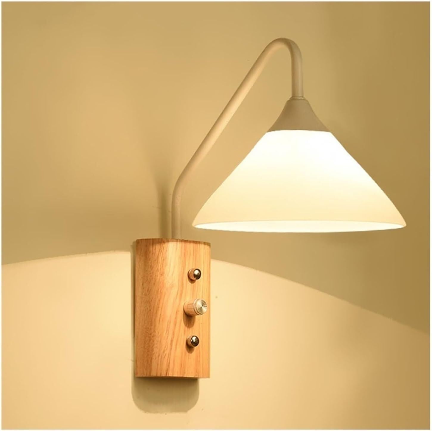 Wall Lamp Modern Minimalist Wrought Iron Wall Sconce with Switch Nordic Black Wall Light Indoor Lighting Reading Light Fixture Mid Century Wood Wall Lamp for Living Room Cloakroom Aisle Porch Decor(Li