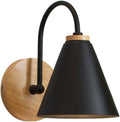 Nordic Wall Sconce Solid Wood Wrought Iron Wall Lamp Modern Japanese Style E26/E27 Base Bedside Wall Mount Light Fixture for Bedroom Living Room Apartment Homestay Black(Black)