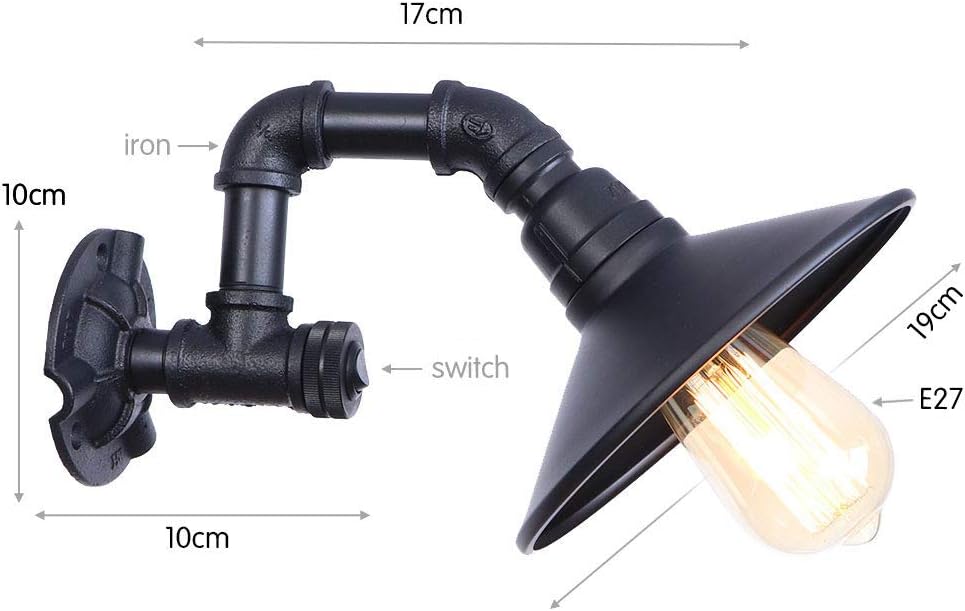 Steam Punk Loft Industrial Sub Black Water Pipe Retro Wrought Iron Wall Lamp Vintage Button Switch E27 Sconce Lights House Restaurant Aisle Lighting Fixtures Luz